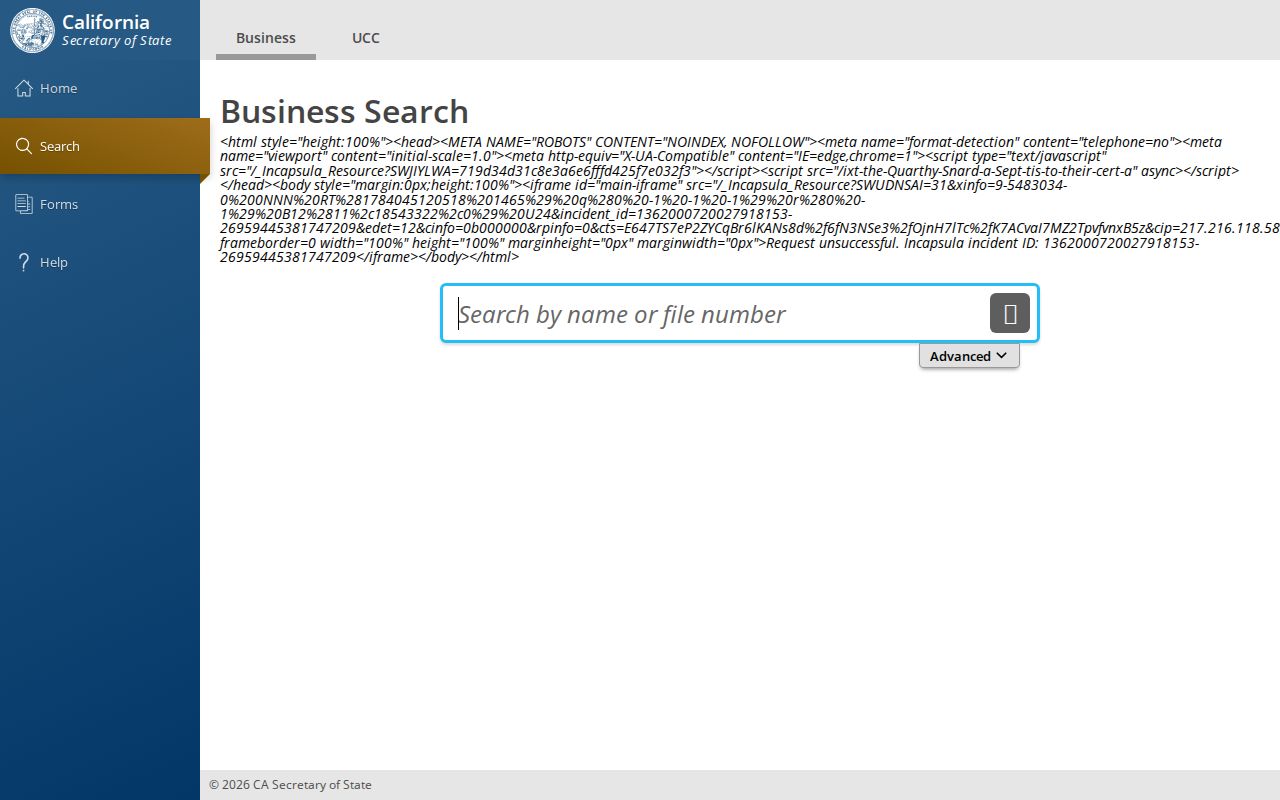 Oakley people search through California bizfile business entities