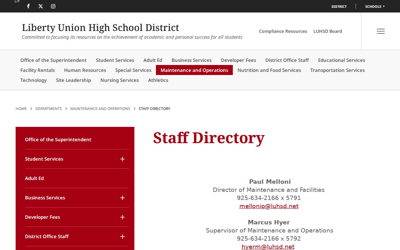 Oakley people directories Liberty Union staff listing