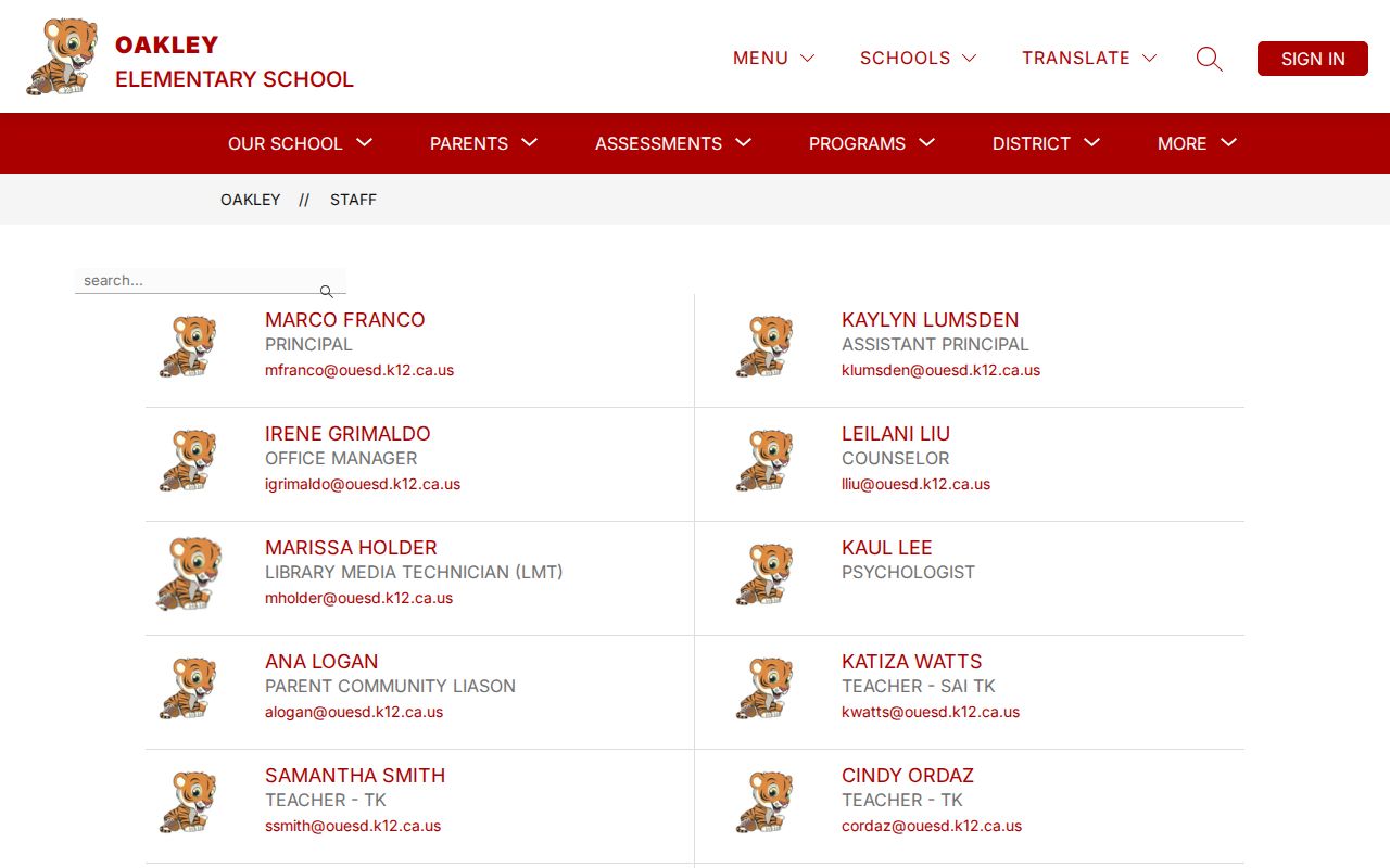 Oakley people directories elementary school staff entries