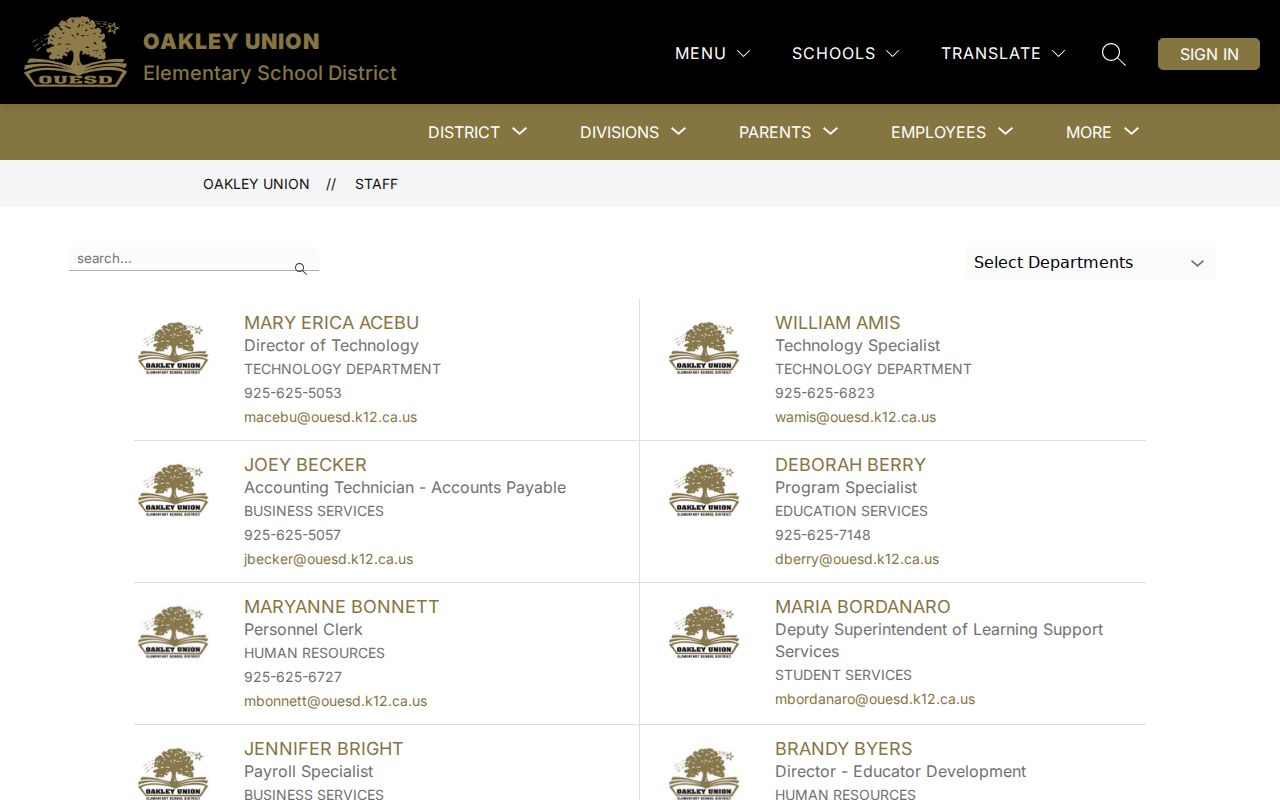 Oakley people directories district staff search