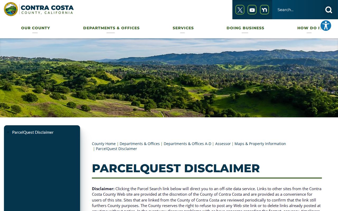 Oakley public records ParcelQuest disclaimer and property access screen