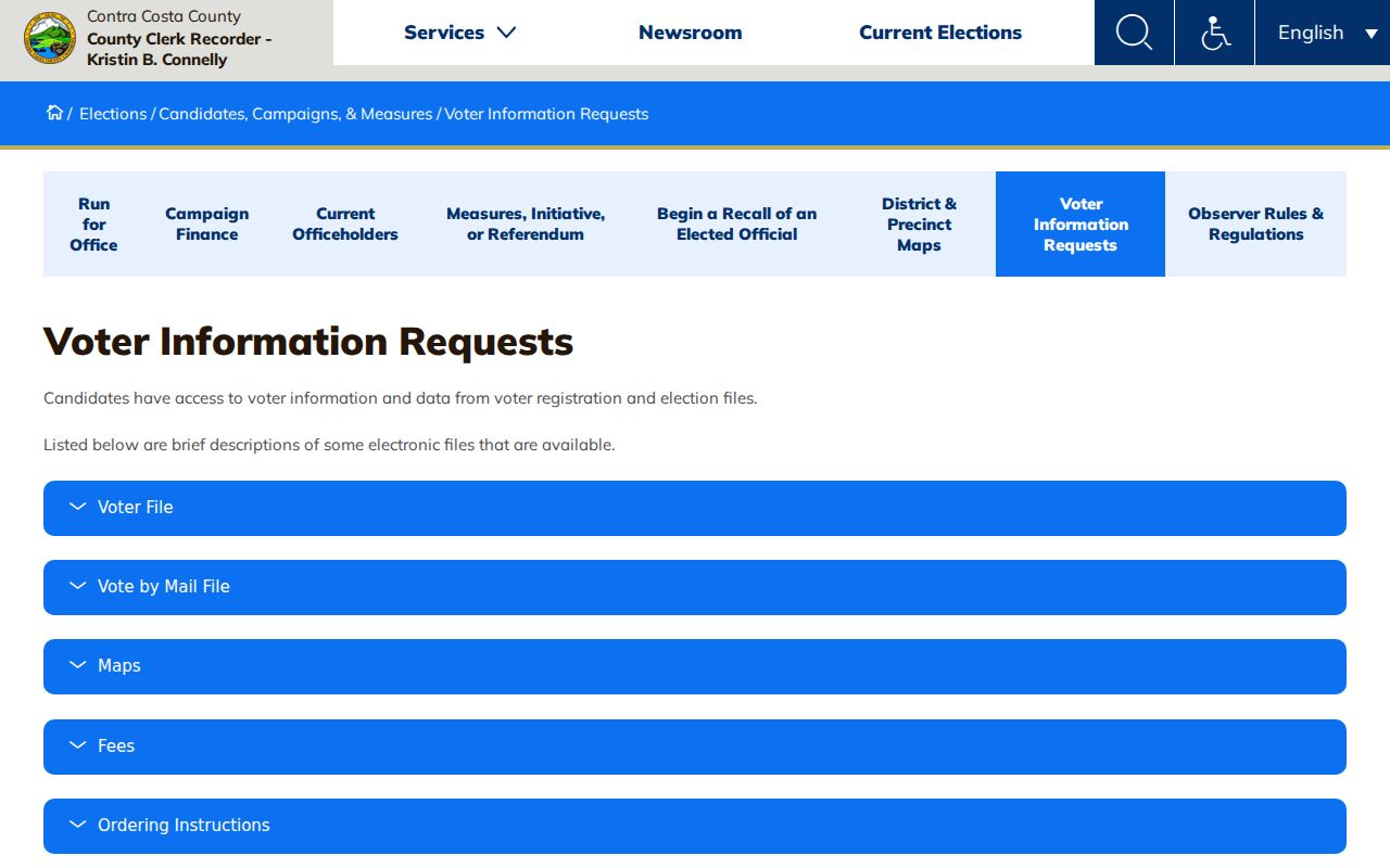 Oakley voter registration records request through Contra Costa Elections